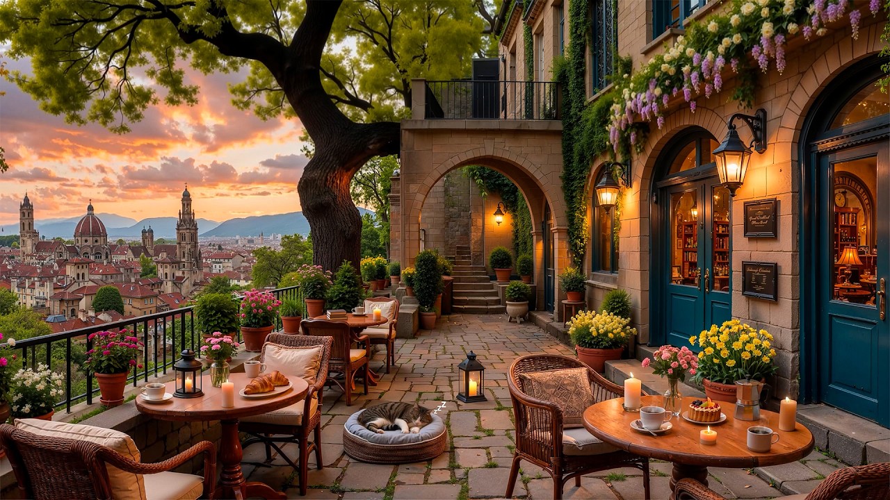 Beautiful Sunset Jazz Caf&eacute; ☕ Relaxing Coffee Shop Jazz for Study, Work & Unwinding
