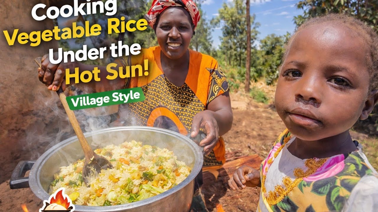 Finger liking Vegetable Rice Under the Hot Sun | Village Style
