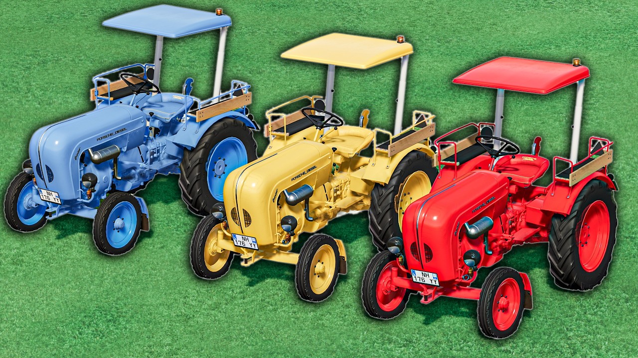TRANSPORTING ALL COLORS MINI TRACTORS & TRAILER TRUCKS! Farming Simulator 22