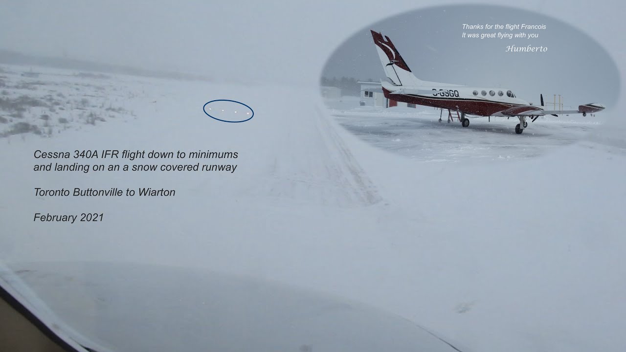 Cessna 340A IFR to minimums on snowy runway - Feb 2021