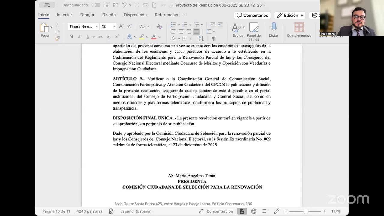 Sesión Extraordinaria Nro. 10 CCS-CNE 05-01-2026