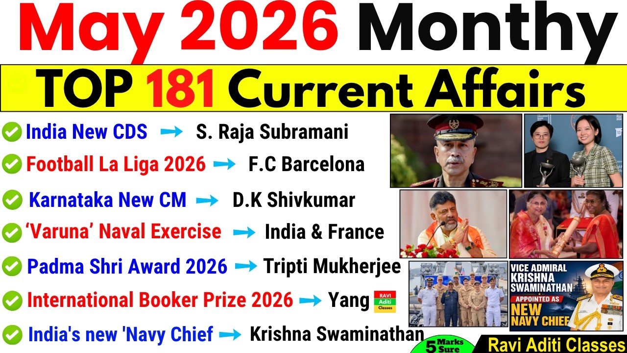 May 2026 Monthly Current Affairs | Current Affairs 2026 Full Month |Current Affair 2026 Top 180