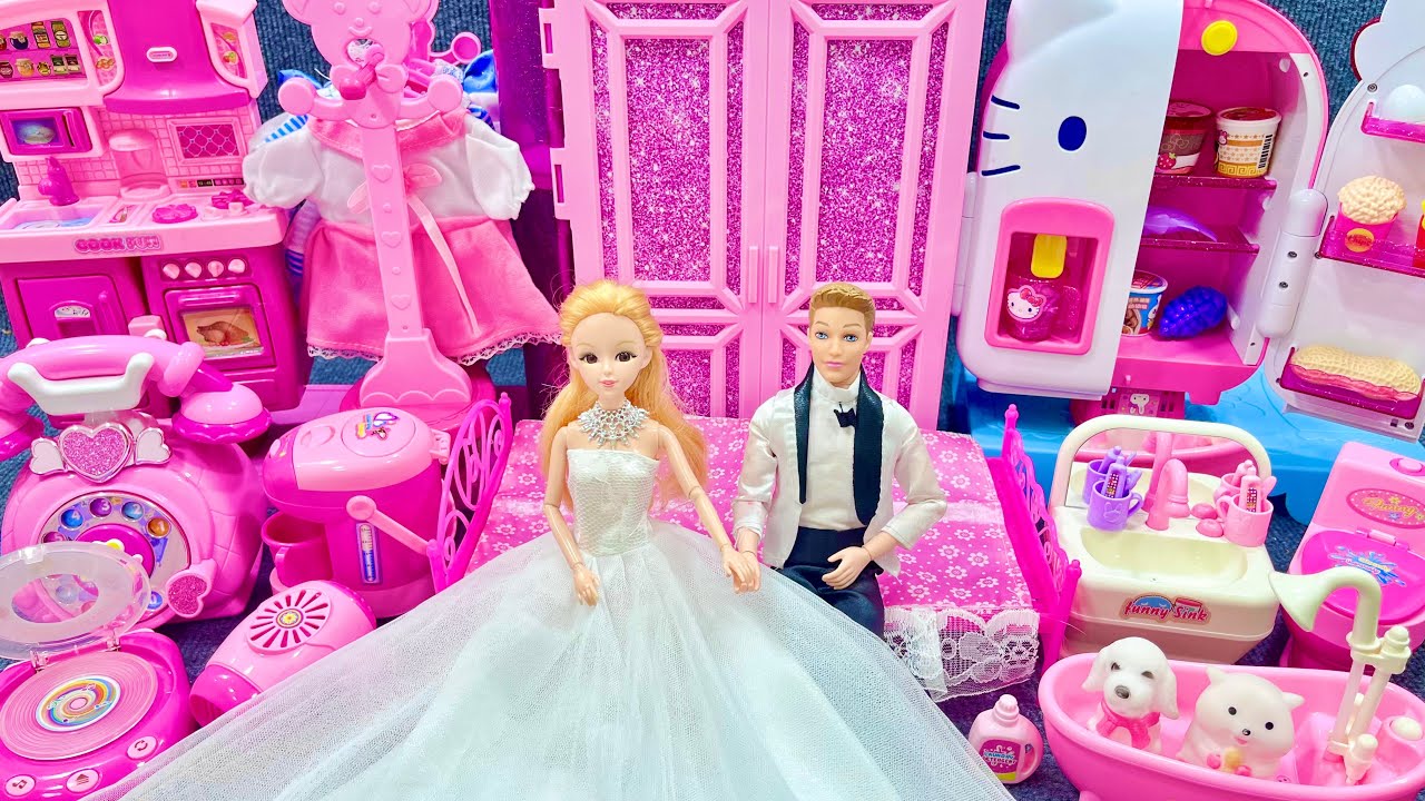 14 Minutes Satisfying with Unboxing Barbie Princess Pink Kitchen,Rock Bed Play Set Review Toys｜ASMR