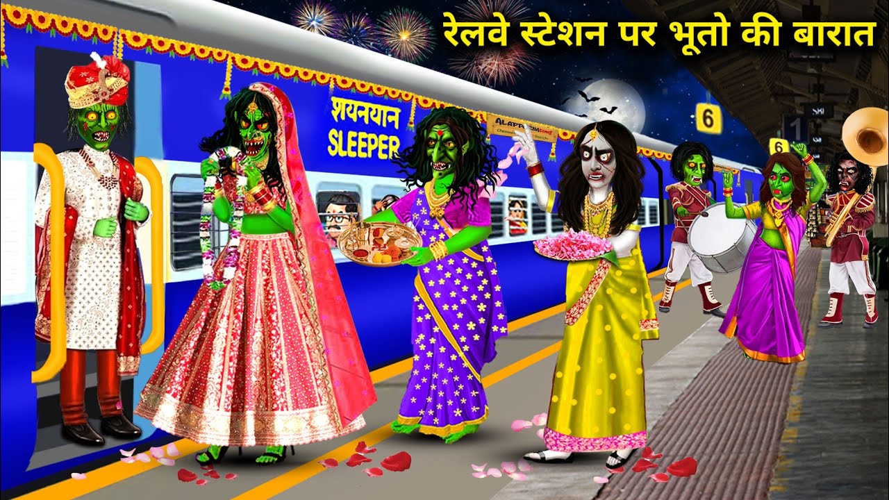 रेलवे स्टेशन पर भूतों की बारात || Ghost Procession At The Railway Station || Cartoon Video | bhoot