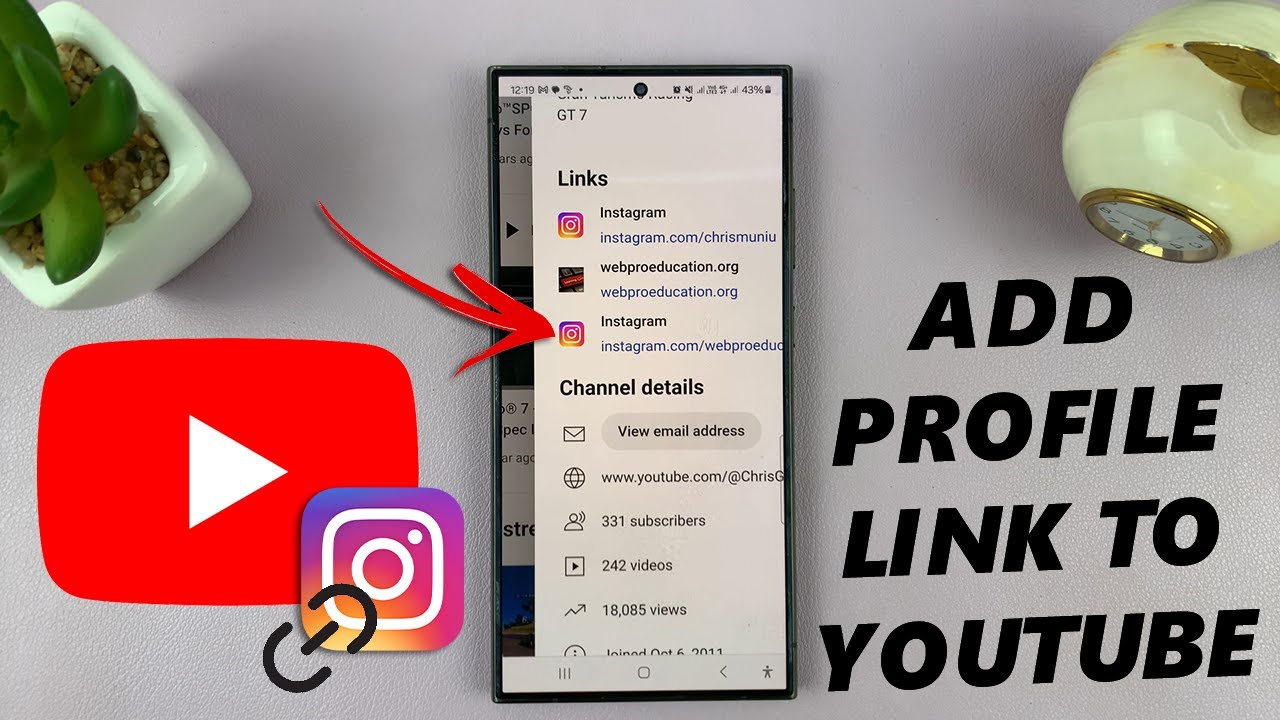 Как добавить ссылку на профиль Instagram на канал YouTube (мобильное устройство)