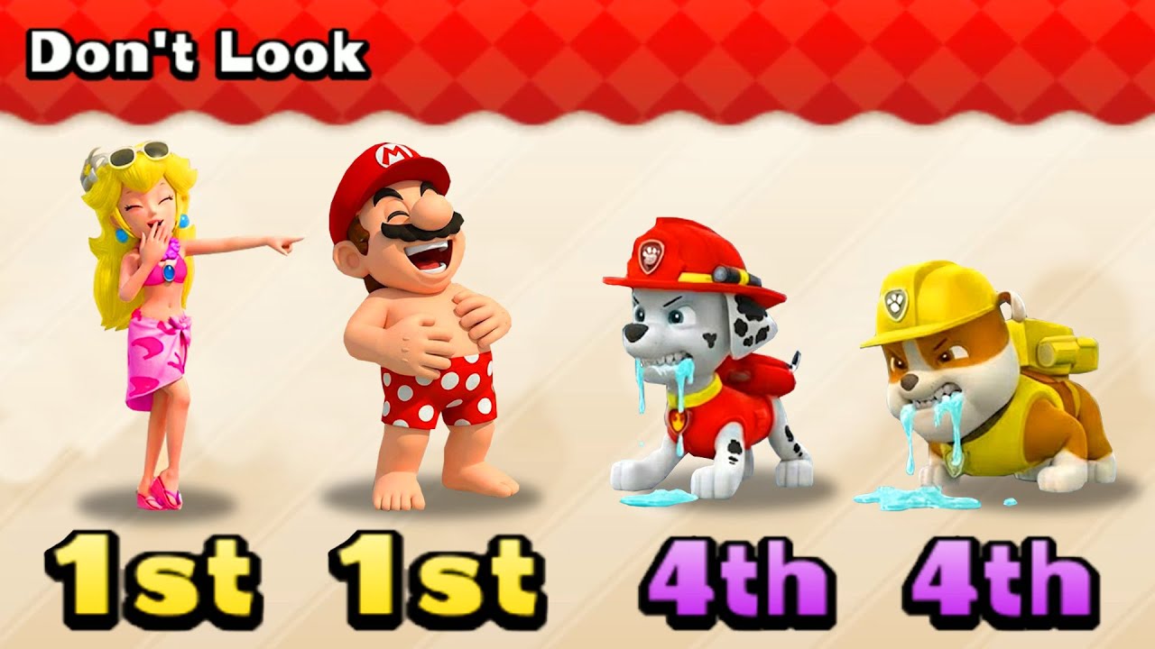 Mario Party The Top 100 Tricky Minigames - Peach Vs Mario Vs Marshall Vs Rubble (Master CPU)