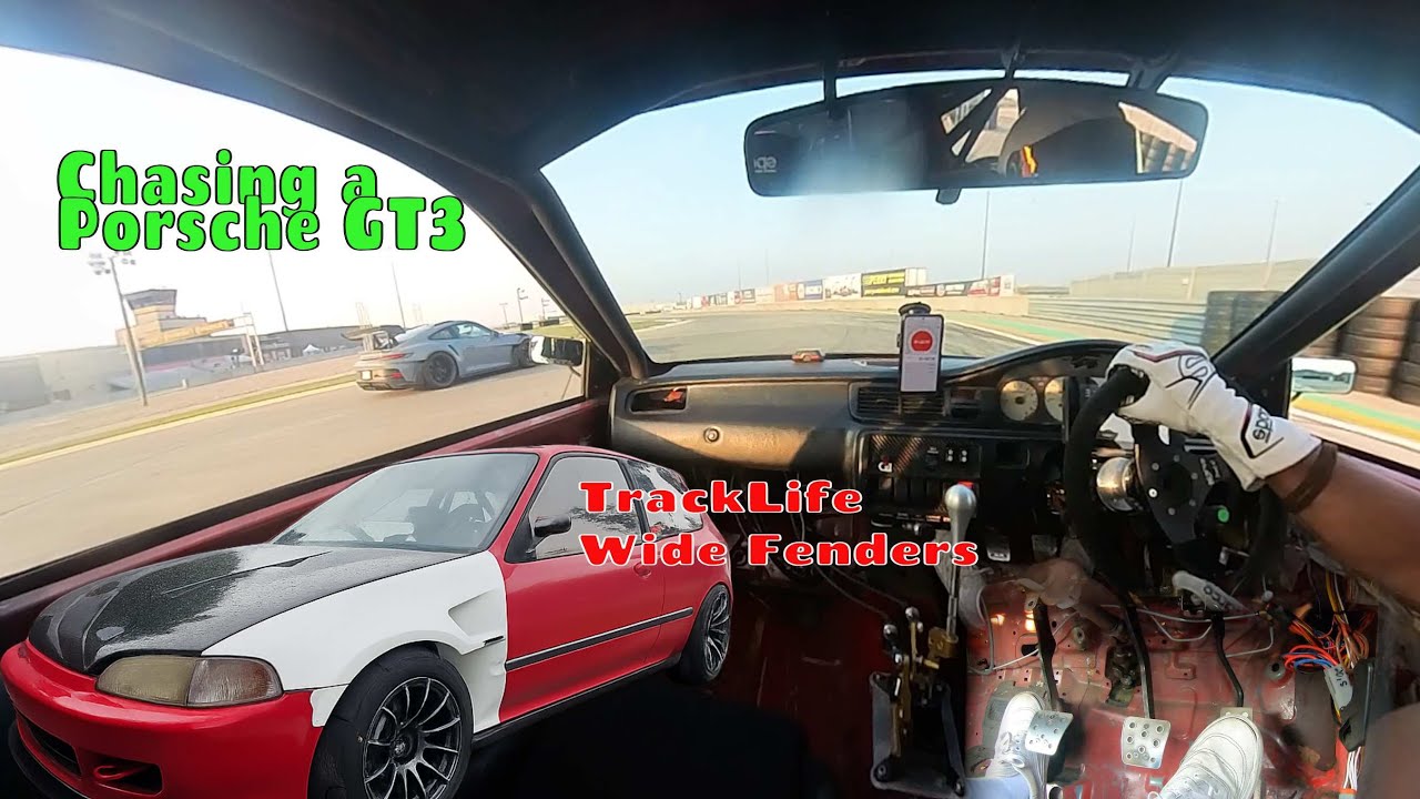 Tracklife wide fender Install + k20a civic EG vs Porsche GT3 RS 