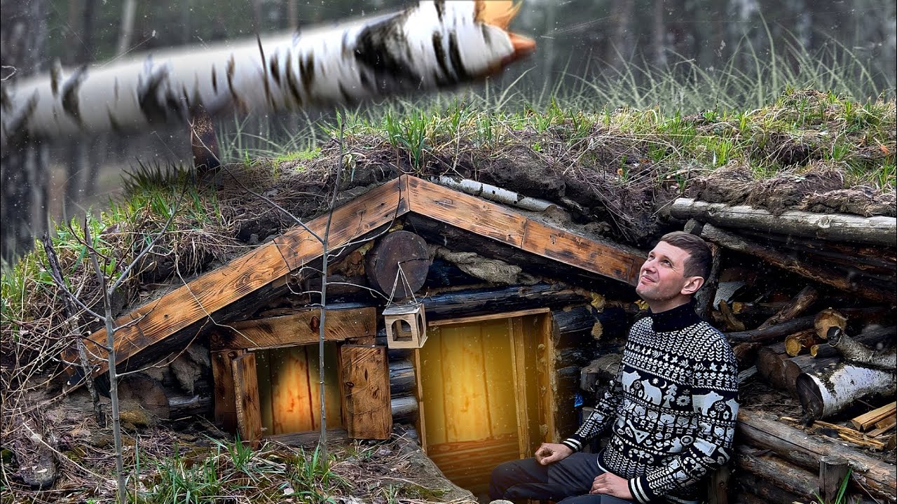 Hiding from the WINDSTORM in a HOUSE UNDERGROUND, repairing an OLD DUGOUT