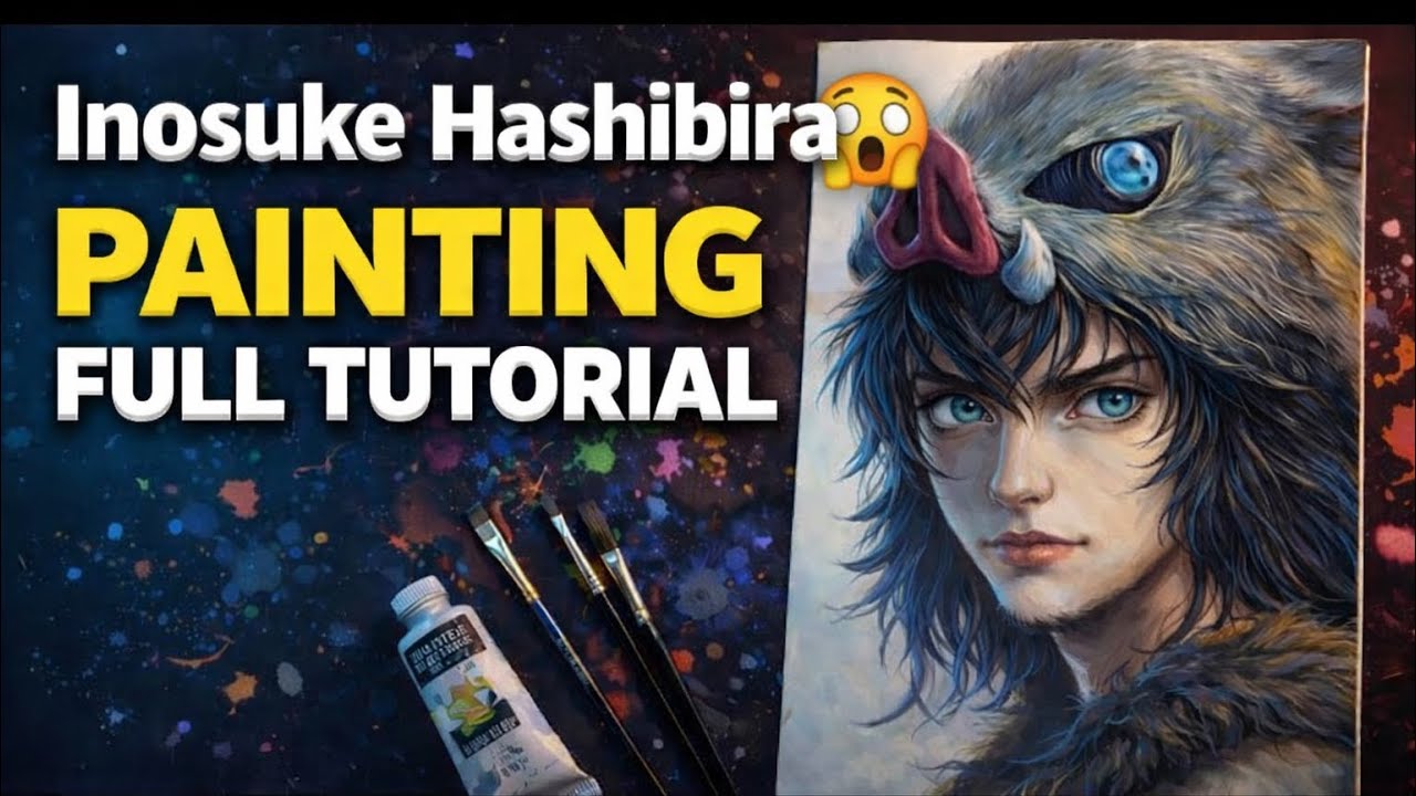 Inosuke Hashibira🗡️ | Acrylic Colors se Realistic Anime Painting 🎨Step by Step Painting process 