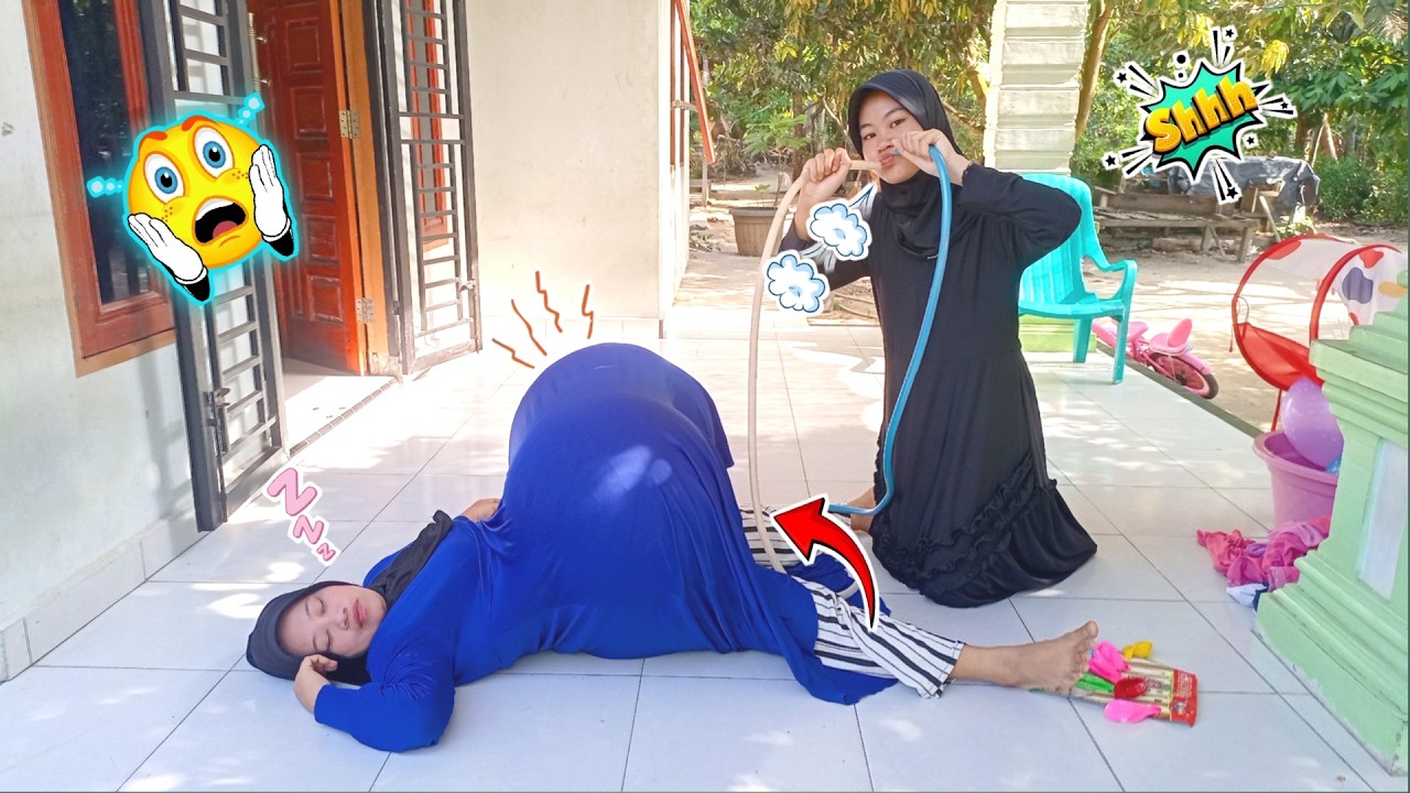 Drama Dinda,,!! Tidur perut di tiup pakai dua selang perut sampai bercabang