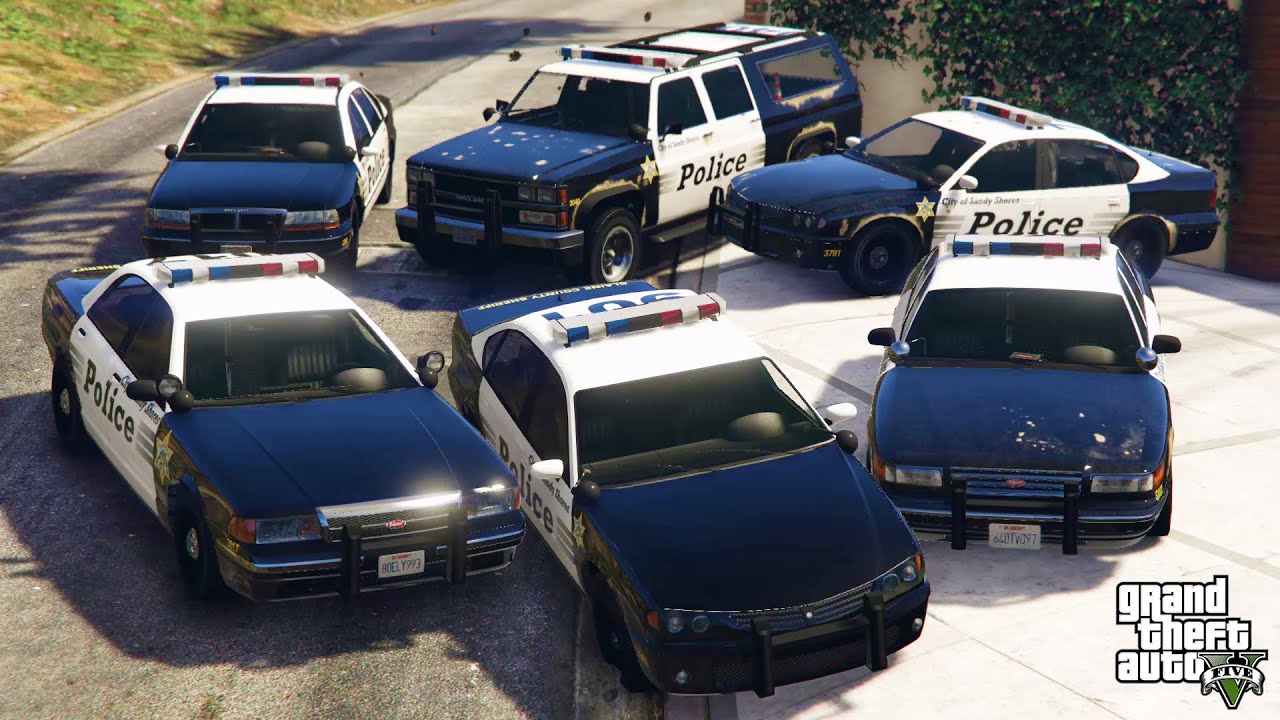 GTA 5 - Stealing Sandy Shores Police Department Vehicles with Franklin! | (Real Life Cars) #98