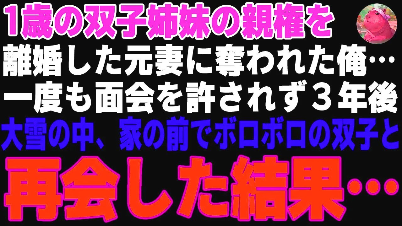 【感動する話】離婚した元妻に双子姉妹の親権を奪われた俺→面会も許されず３年後…大雪の中、俺の家の前でボロボロの双子と再会した結果【朗読・スカッと】