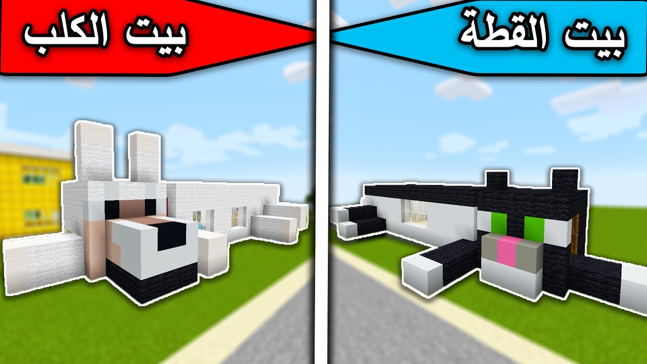 ماين كرافت : تحدي بناء بيت الكلب وبيت القطة في السيرفر الجديد MineCraft