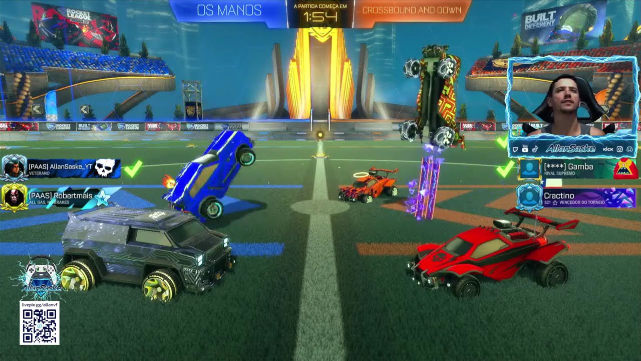 Rocket League. Play com os irmãos e na sequência com a Comunidade. Vem torcer e ConfeRIR 😁😉🔥