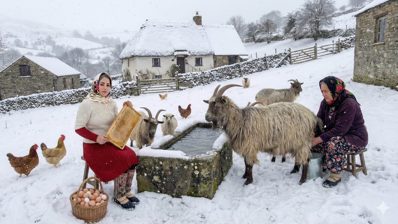 Snowy Morning in a Remote Mountains Village | Animal Care & Simple Breakfast