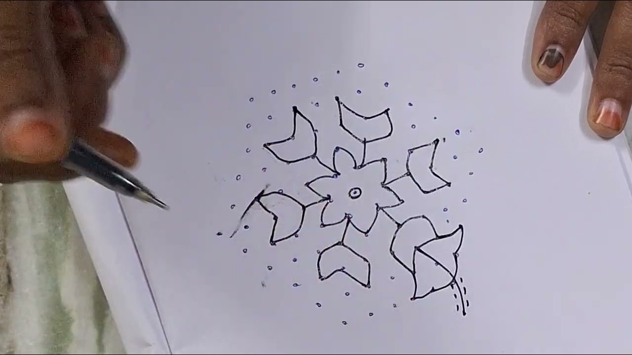 🌺Hibiscus flower muggu 🌺with 11×6dots🌺Simple easy rangoli 🌺Sankranti muggulu 