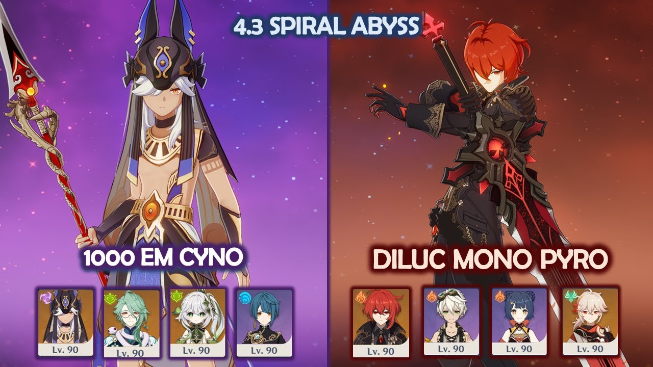 1000 EM Cyno Hyperbloom & Diluc Mono Pyro - 4.3 Spiral Abyss - Genshin Impact
