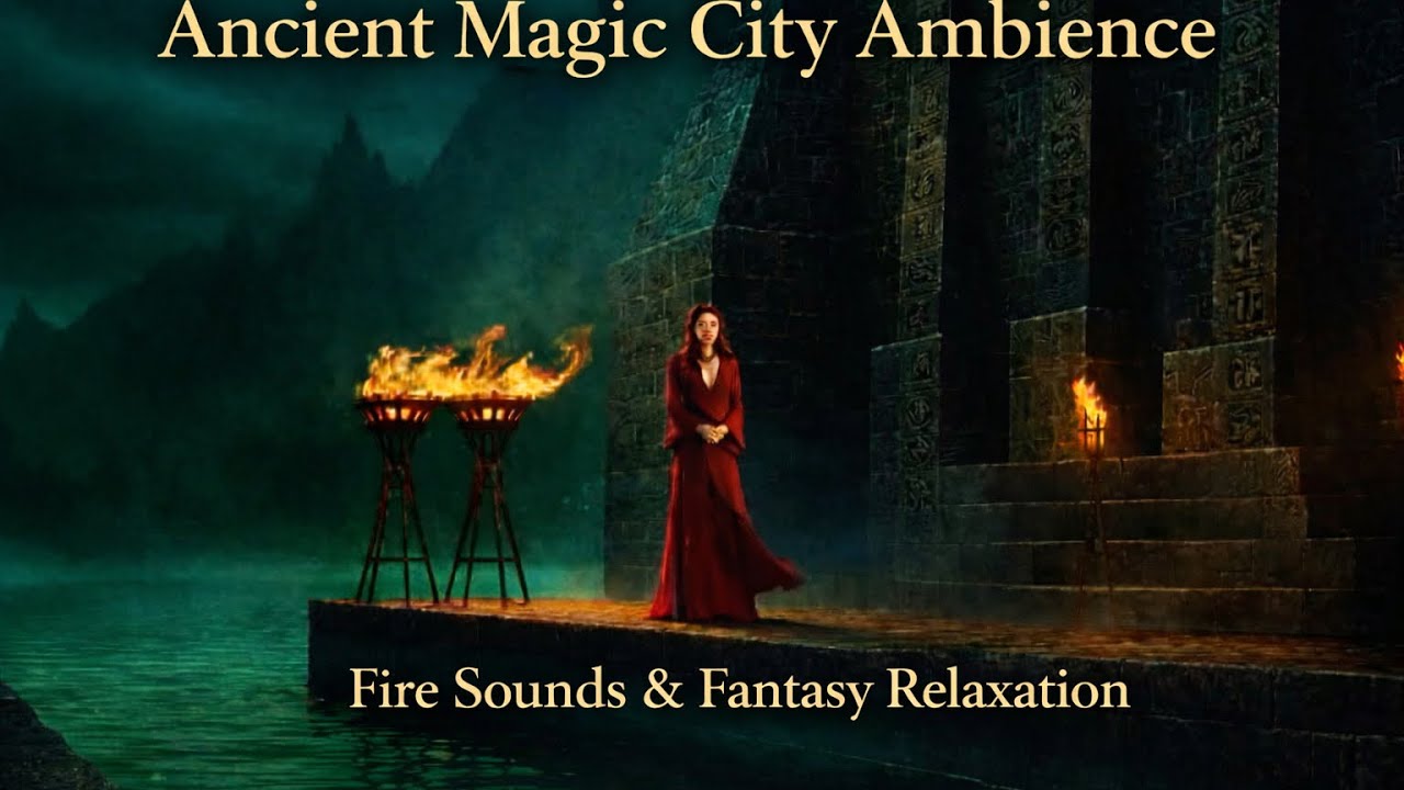 City of Shadow and Fire Dark Fantasy Ambience 🔥 Crackling Torches • Glowing River 