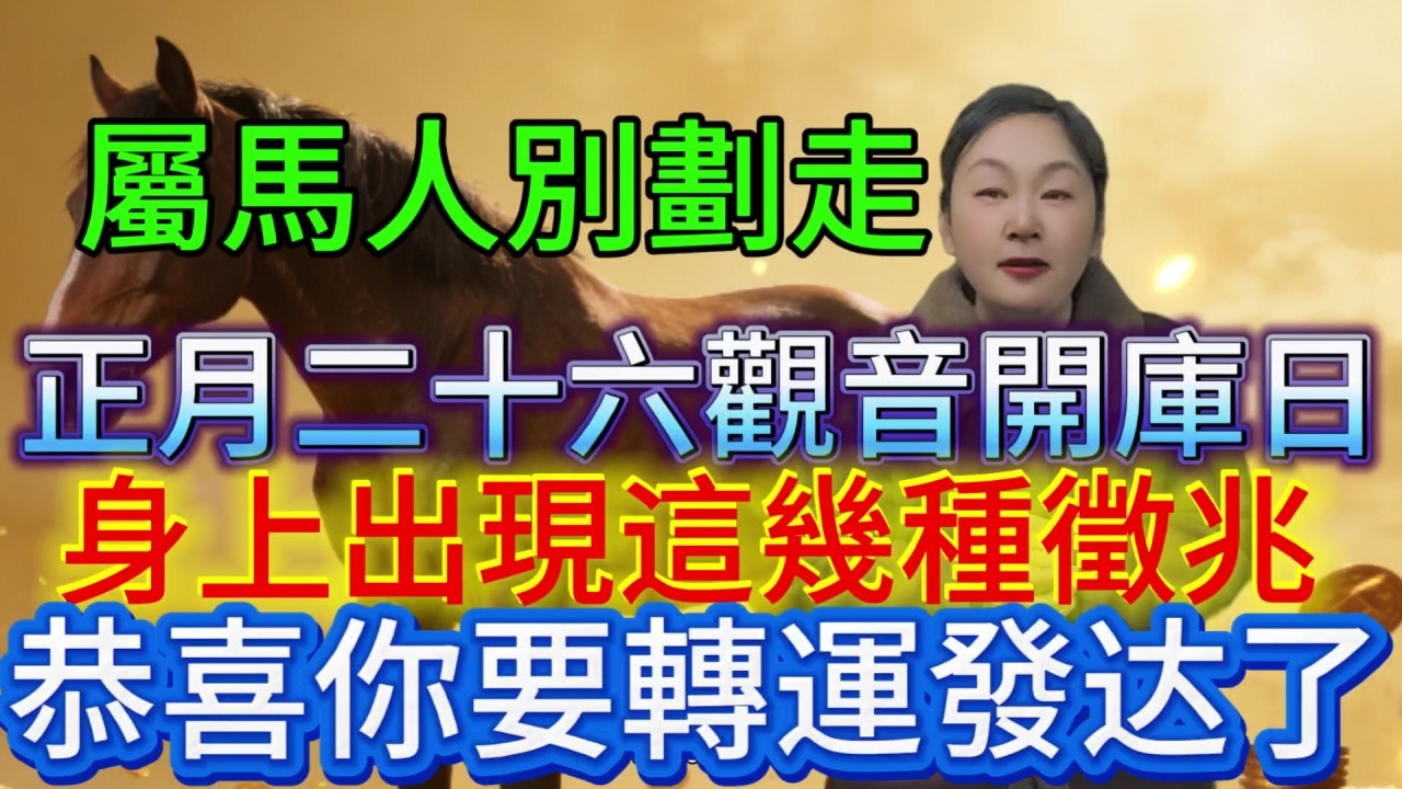 屬馬人別划走！正月二十六觀音開庫日將至，身上出現這 3 個徵兆，你要轉運發達了！#易经 #運勢 #家居風水宜忌 #補財庫旺財氣 #財富 #風水