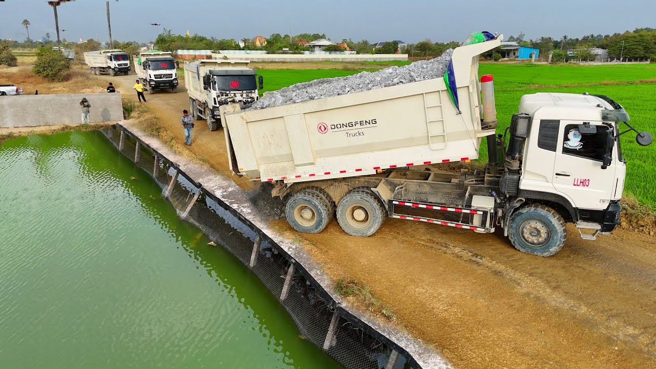 OHH Starting New Landfill Site Using POWER Dozer & Dump Truck 25.5Ton Into Flooded Land, Full Video