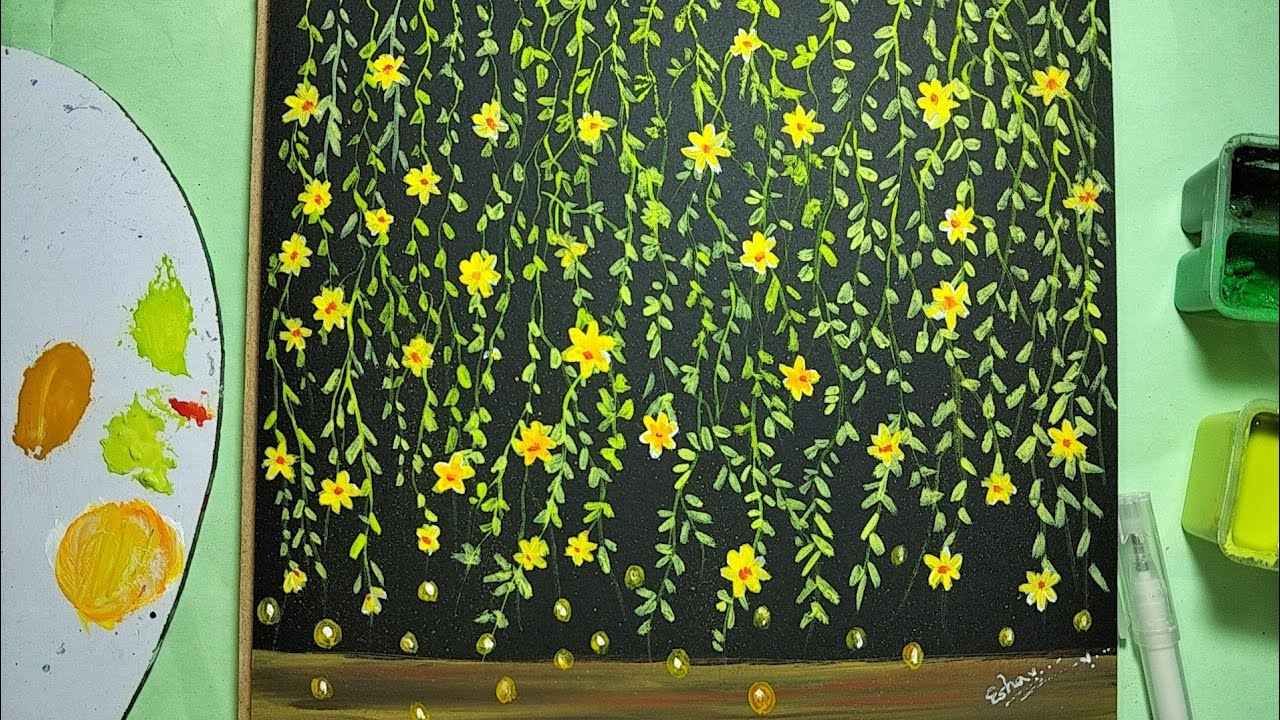 Easy Hanging Flower Painting Tutorial | Acrylic Art for Beginners. Step by step. Esha's Art's 💛