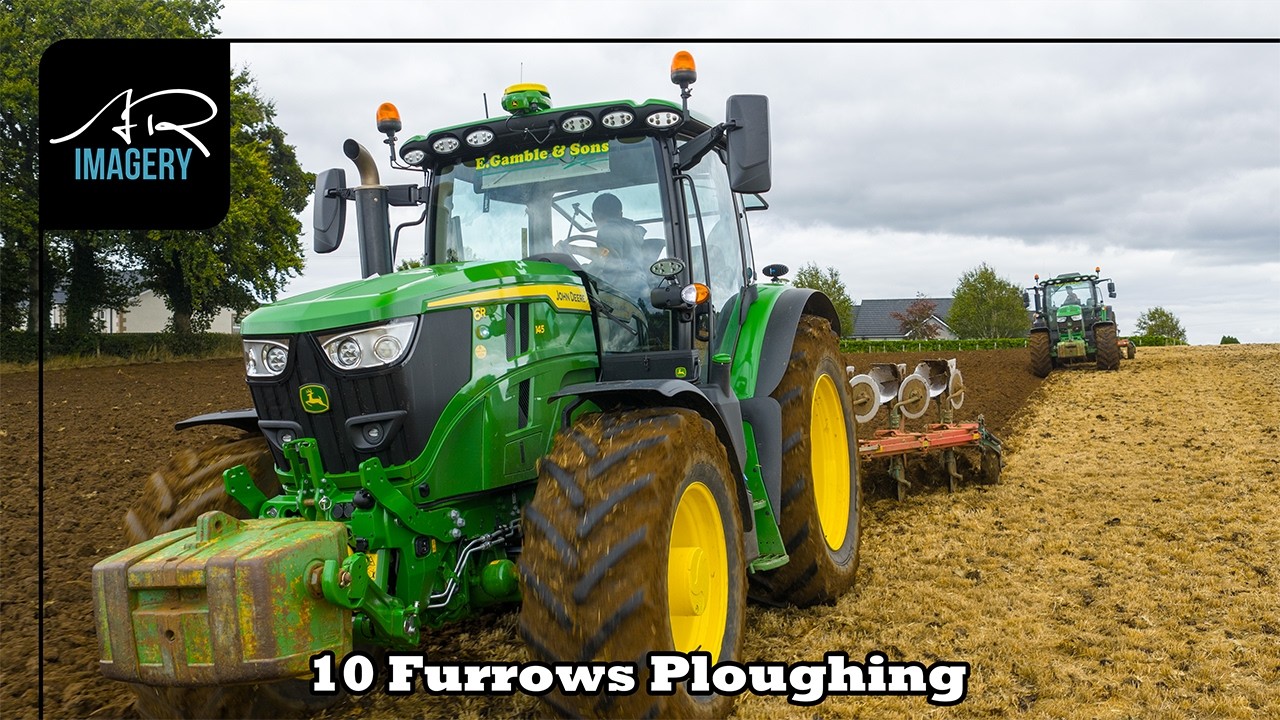 Two 5 Furrow Ploughs Working Together | John Deere 6145R & 6R 145