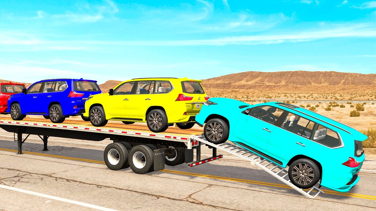 Flatbed Truck McQueen | Transportation with Truck - Pothole vs Car #7 | BeamNG.Drive