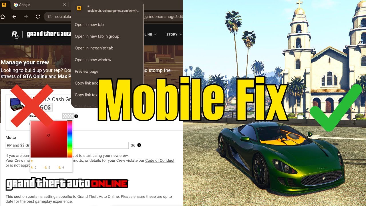 ​GTA 5 Custom Crew Color Mobile GLITCH! (How to Fix 
