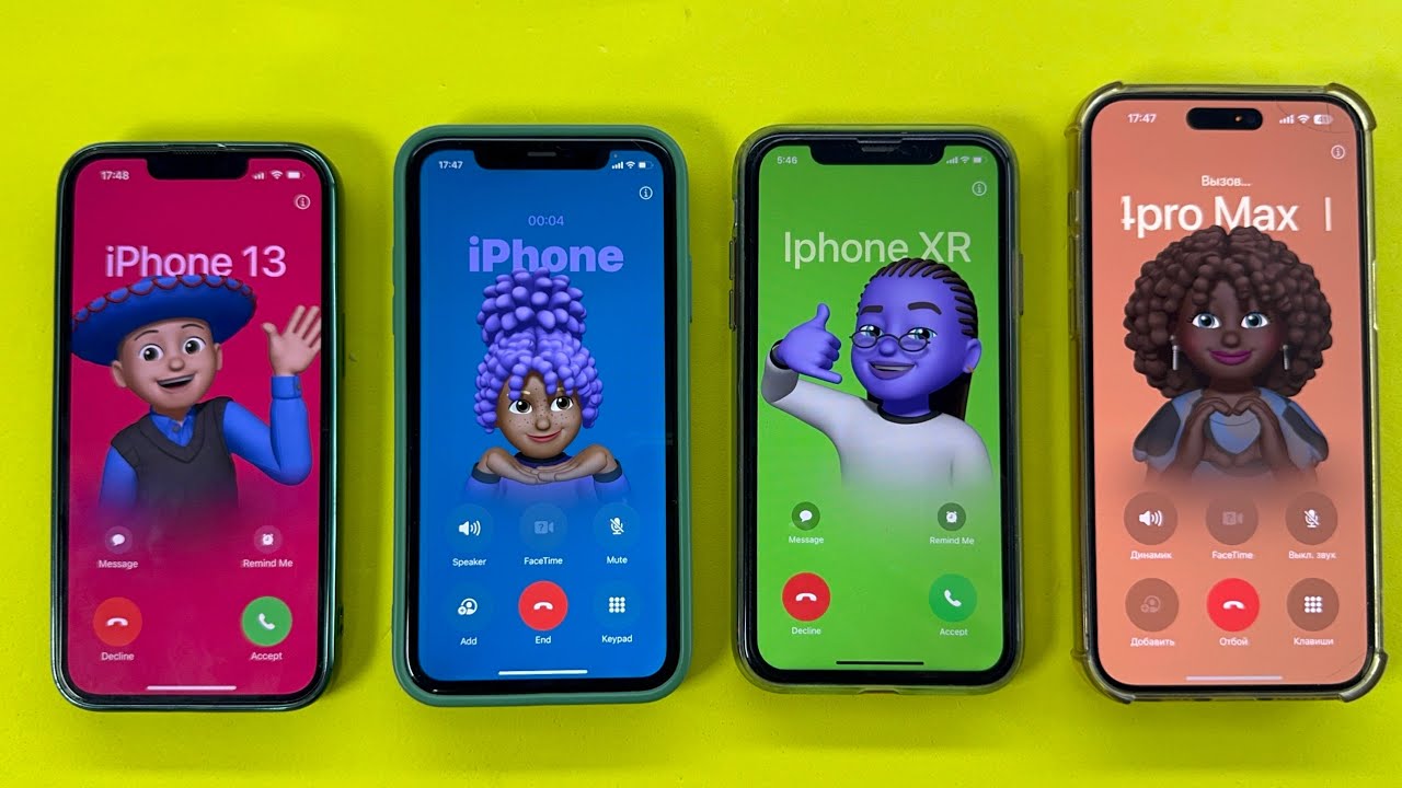 Four IPhone Incoming & Outgoing Call IPhone 13, IPhone XR, IPhone 11, IPhone 14 Pro Max