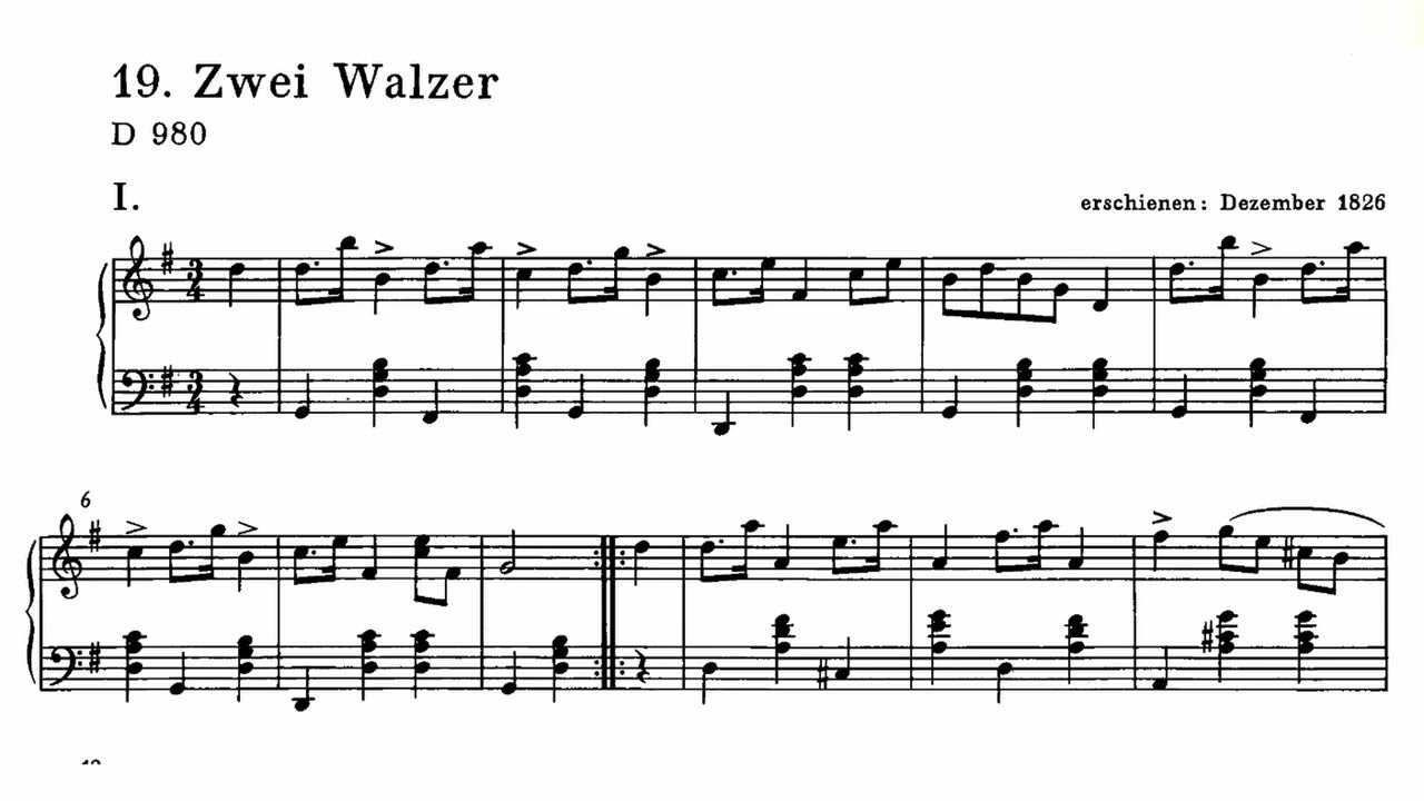 Franz Schubert - 2 Waltzes for Piano D.980 (1826) (Score Video)