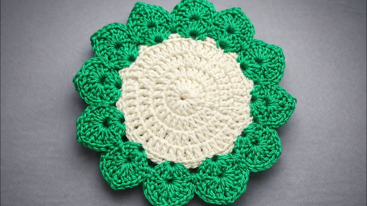“WOW! Easy Crochet Flower Coaster 🌼 Stunning Scallop Border | Beginner Friendly”