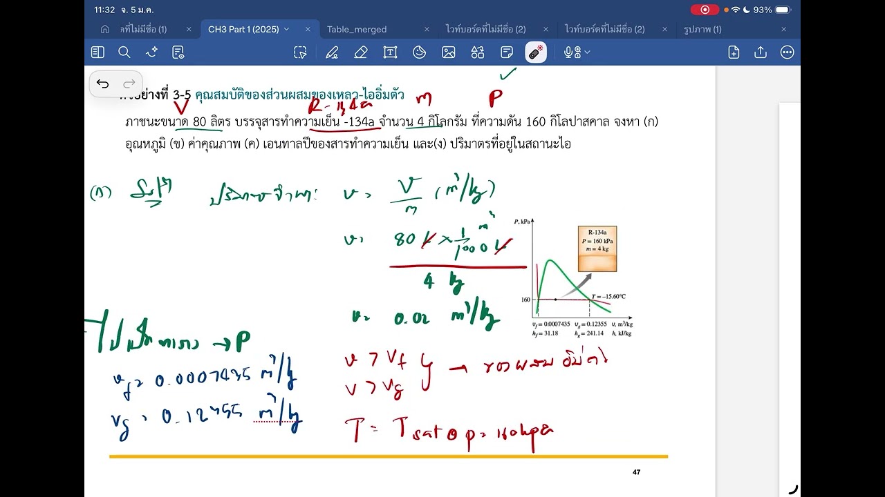 ตัวอย่าง Thermodynamics เรื่องคุณสมบัติสารบริสุทธิ์ 3-5 คุณสมบัติของส่วนผสมของเหลว-ไออิ่มตัว