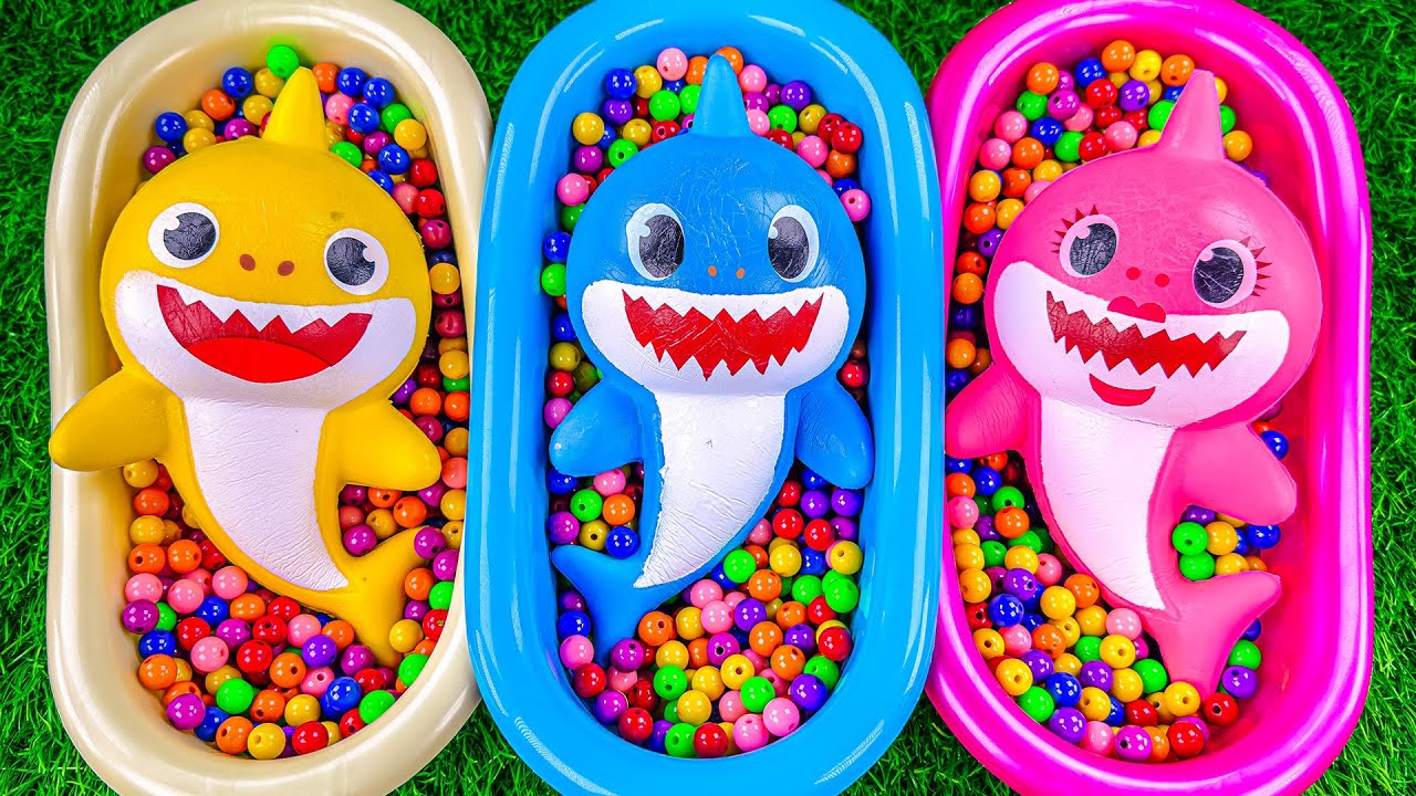 4 Minutes Satisfying Video | Mixing Funny Candy ASMR & Make Up in 3 Bathtubs with Magic Sharks Slime