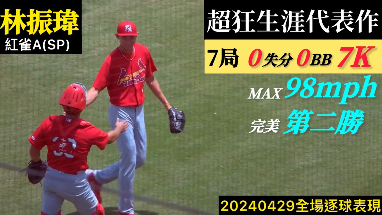 20240429林振瑋(紅雀A)先發逐球｜超鬼！生涯代表作,7局狂飆7K無失分無保送！完美第二勝！