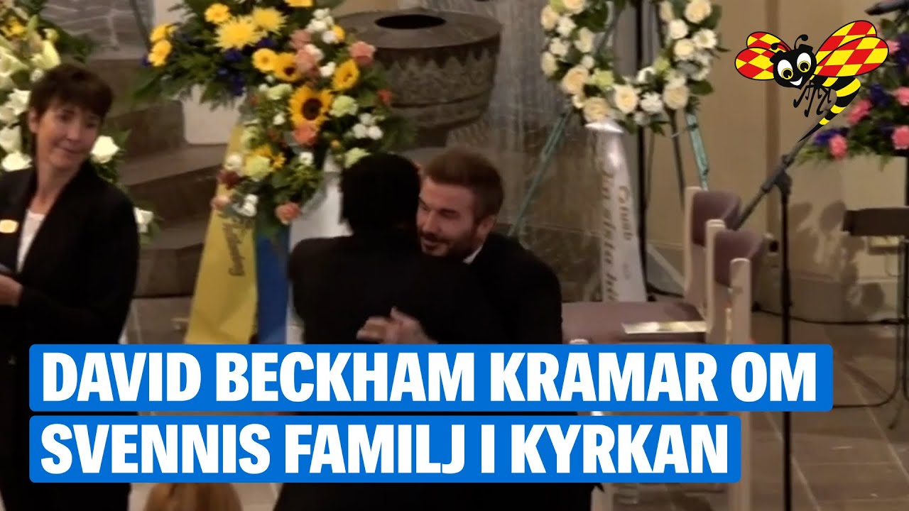 Här anländer David Beckham till Svennis begravning