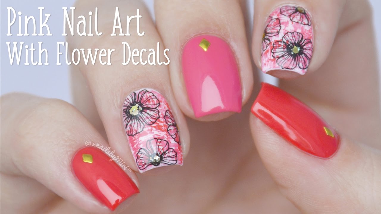 Pink/Red Flower Nail Art || using decals from Bundle Monster