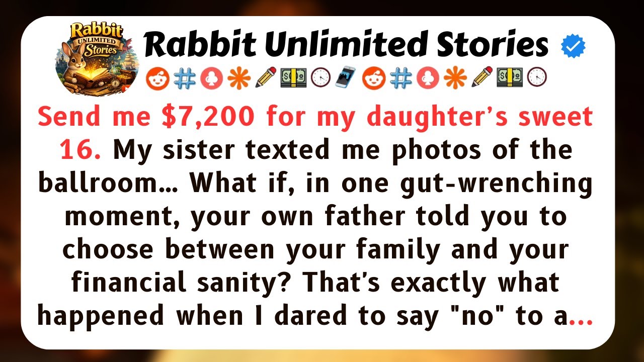 Send me $7,200 for my daughter’s sweet 16. My sister texted me photos...[Full Stories]