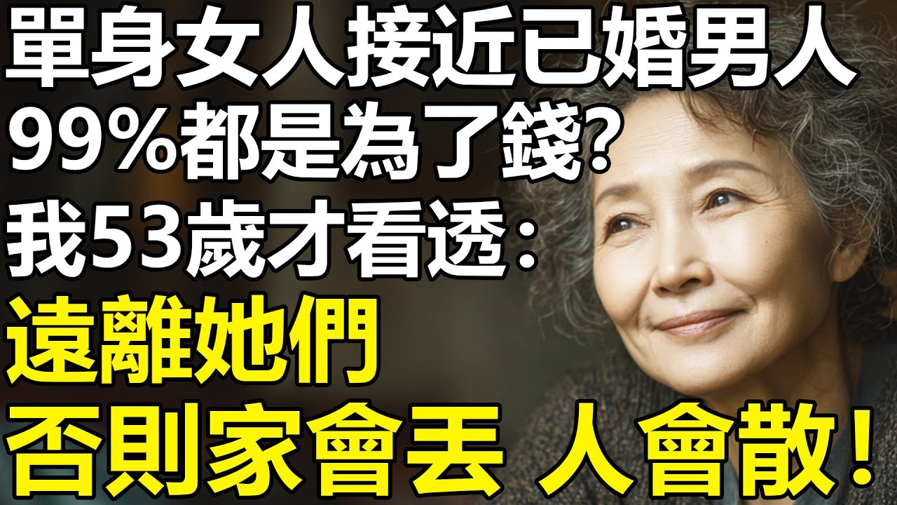 單身女人接近已婚男人，99%都是為了錢？我53歲才看透：遠離她們，否則你的家庭和事業都會被毀掉！【養老|情感|夫妻|孩子|子女】