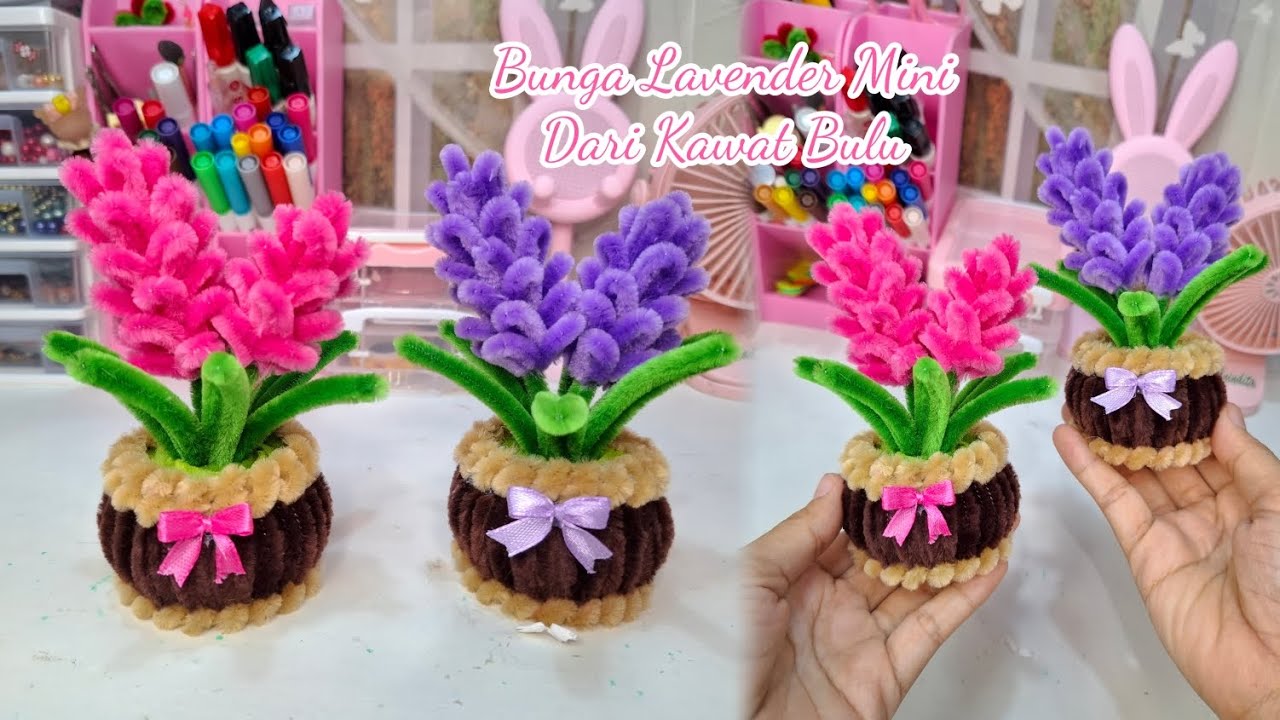 Bunga Lavender Mini Dari Kawat Bulu//Fuzzy Wire Flower//Flower Craft//DIY//Pipe Cleaner Flower
