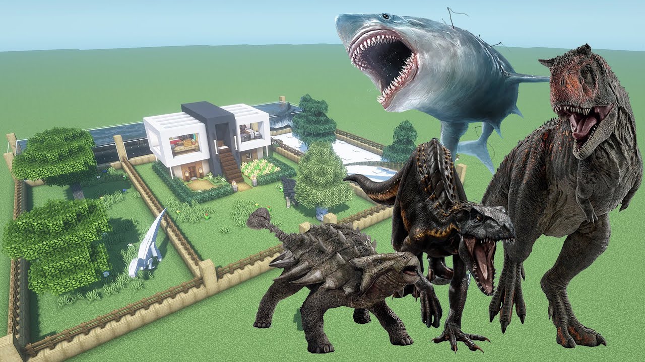 How To Make an Indoraptor, Megalodon, Ankylosaurus, and Carnotaurus Farm in Minecraft PE