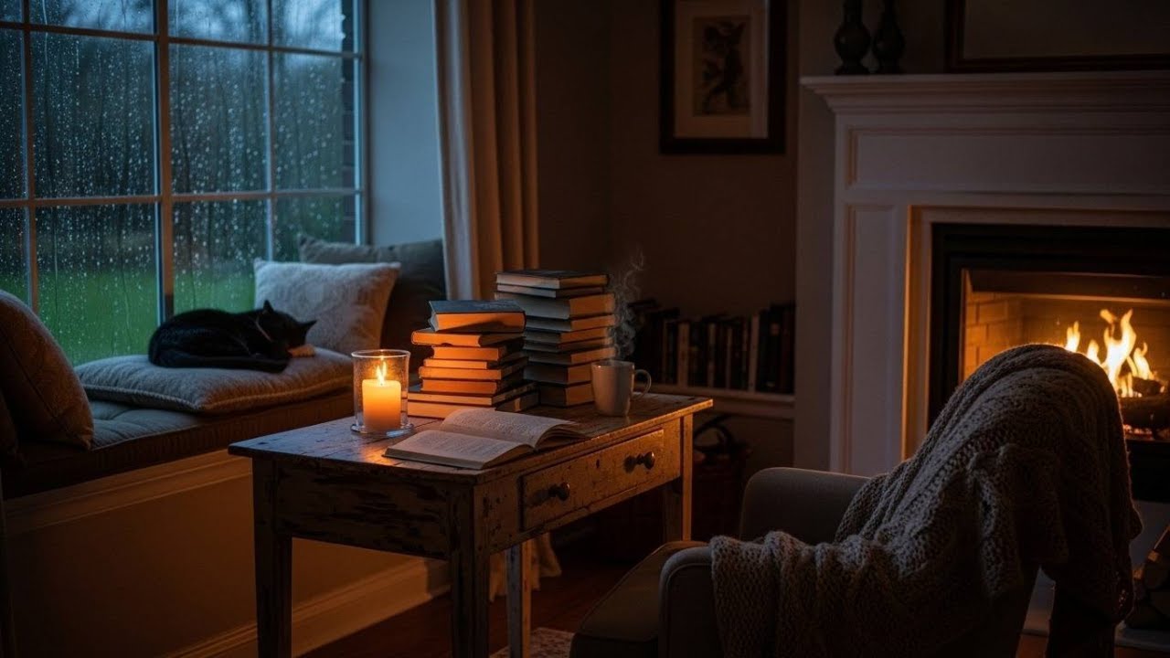 ASMR Fireplace, Rain & Cat Purring | Sleep in 30 Minutes Cozy Sounds