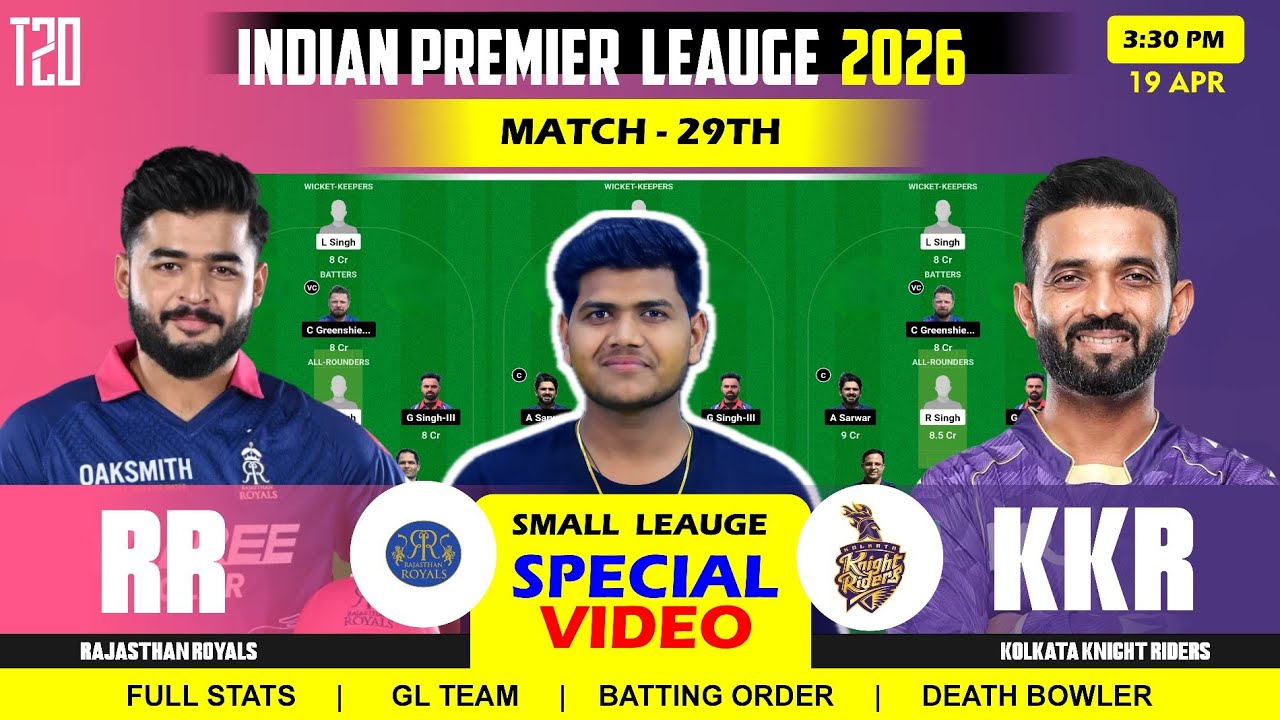 KKR vs RR Team Prediction || Kolkata vs Rajasthan Royals Prediction ||28TH IPL Match