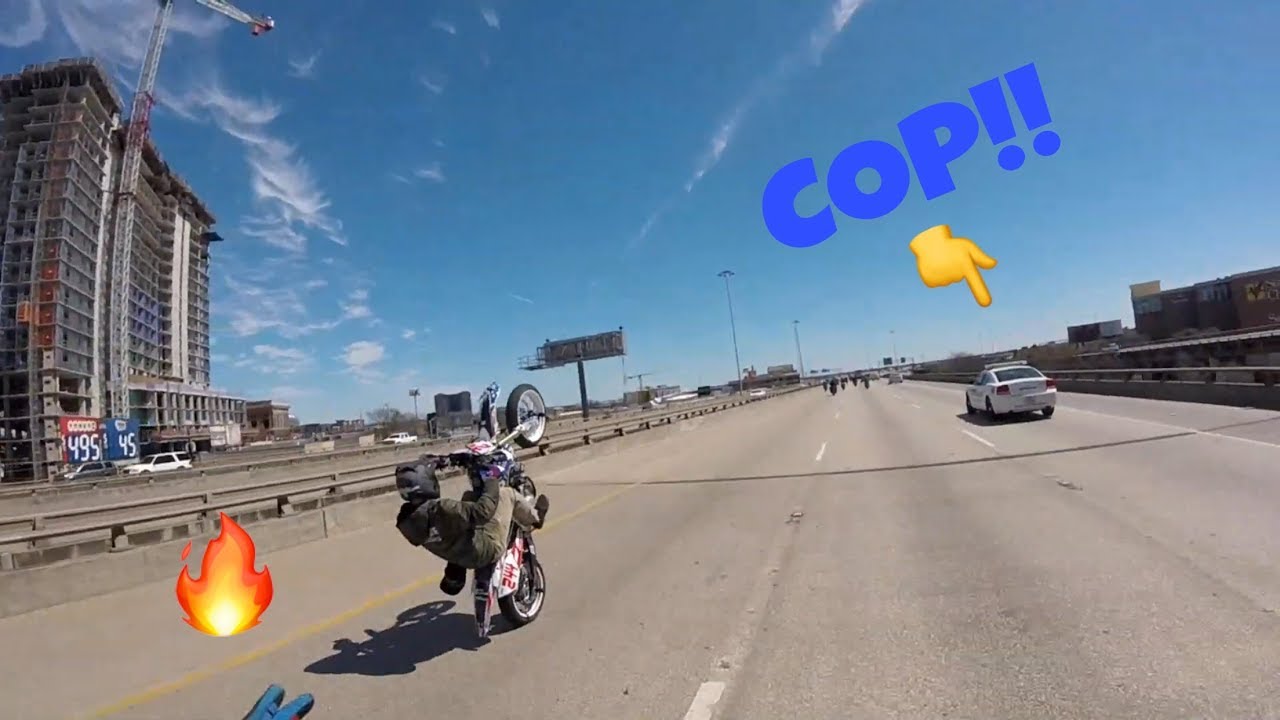 DIRT BIKES TAKE OVER HIGHWAY// ALMOST CAUGHT BY COPS!!