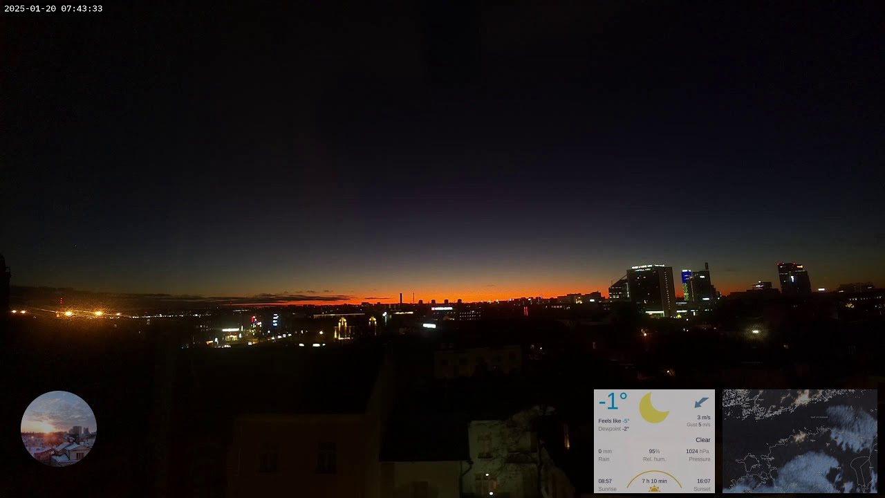 Moon rise, orange sun rise, clear skies and purple sunset over Tallinn - Time lapse - 2025-01-20