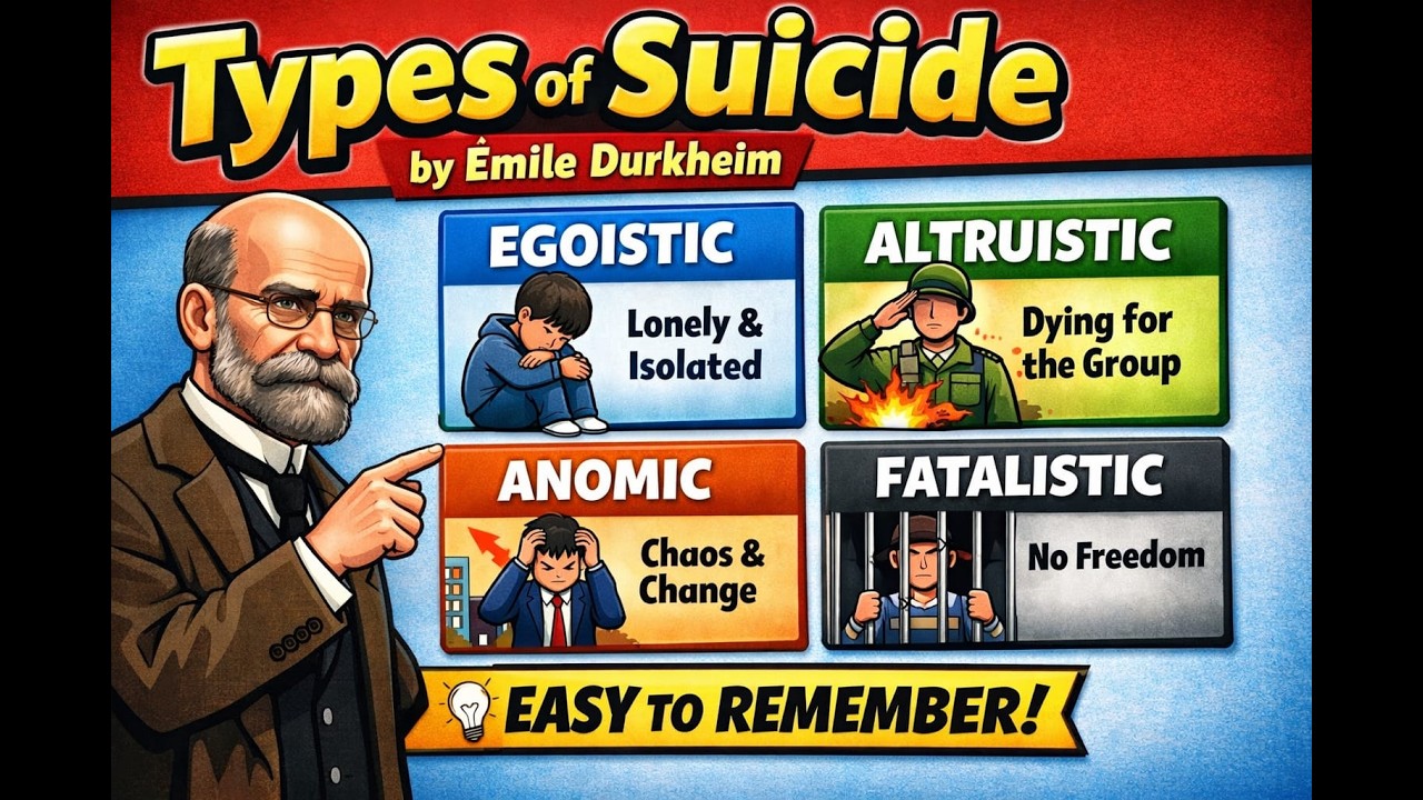 Types of suicide ( EMILE DURKHEIM)#education #sociology #Suicide