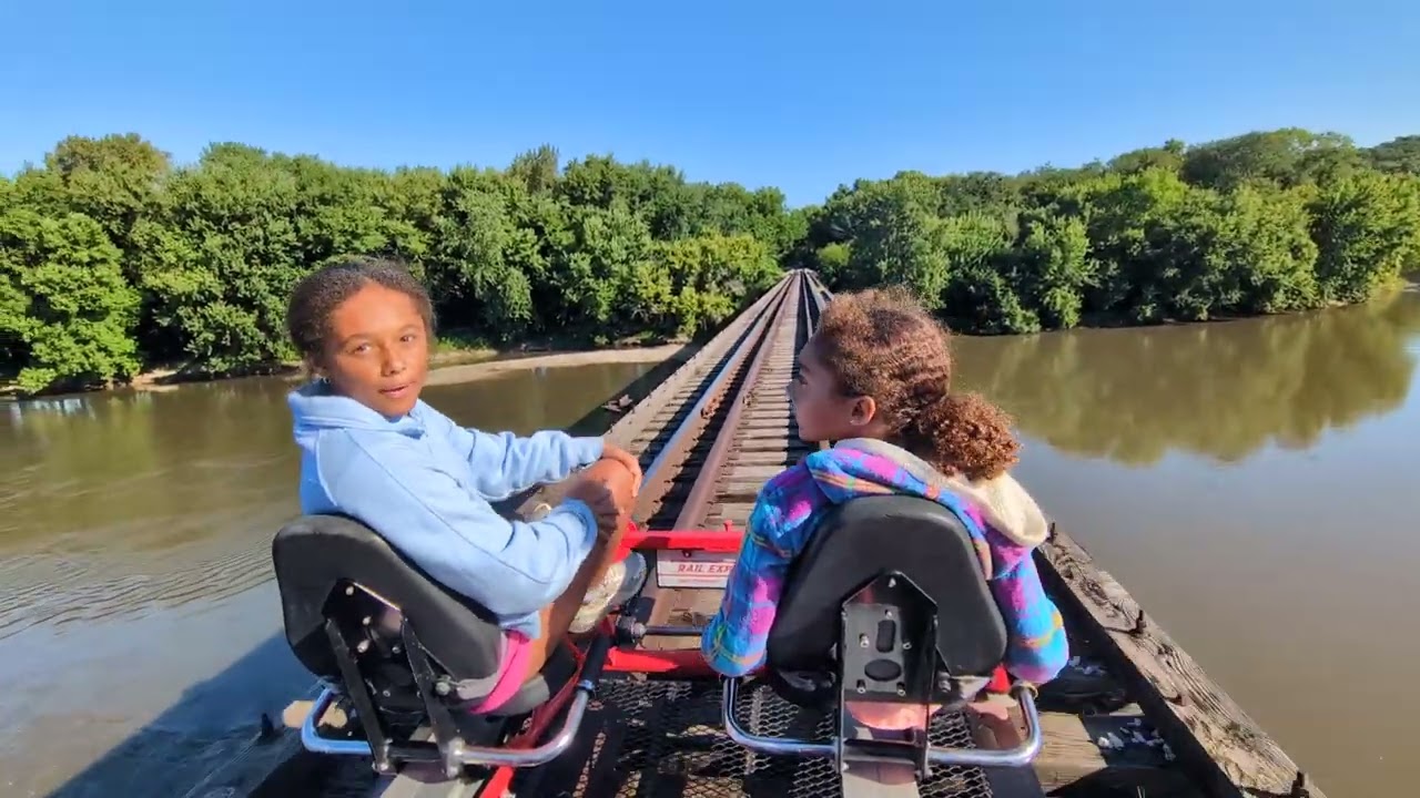 Boone, Iowa RR pedal car low bridge pass over Des Moines river.