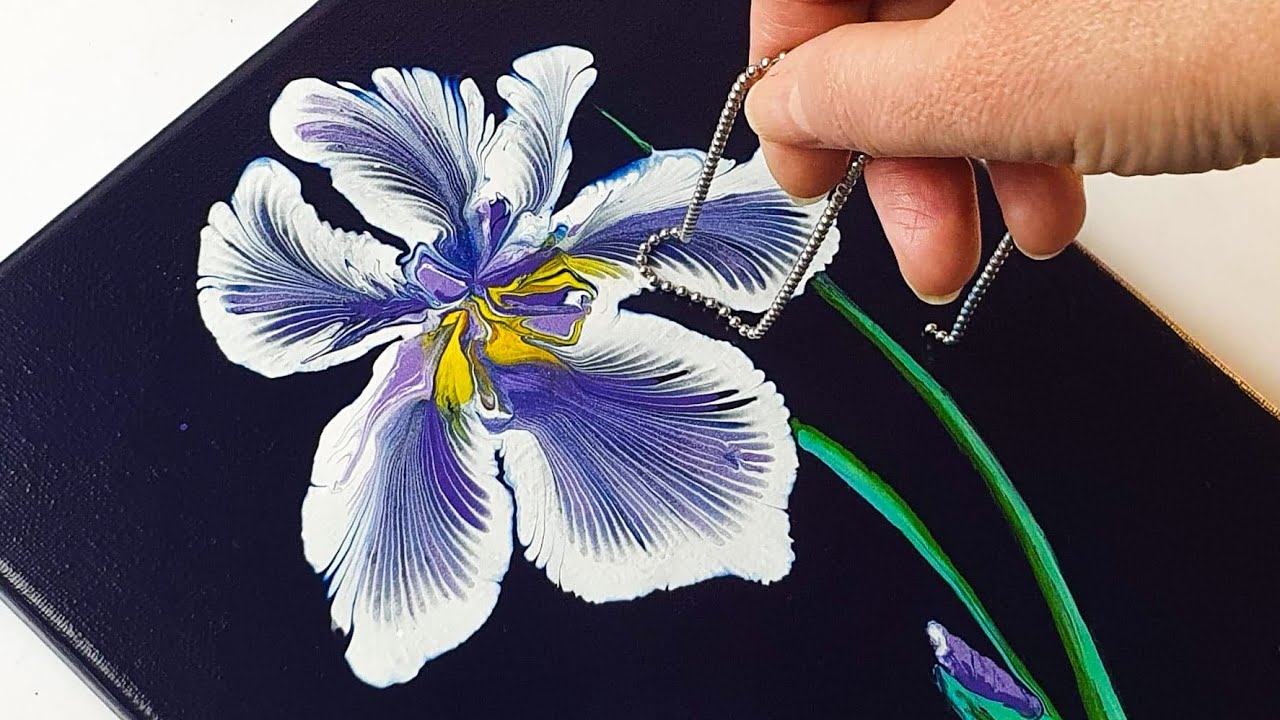BEAUTIFUL Purple Iris Flower Chain Pull | ABcreative Acrylic Pouring Tutorial