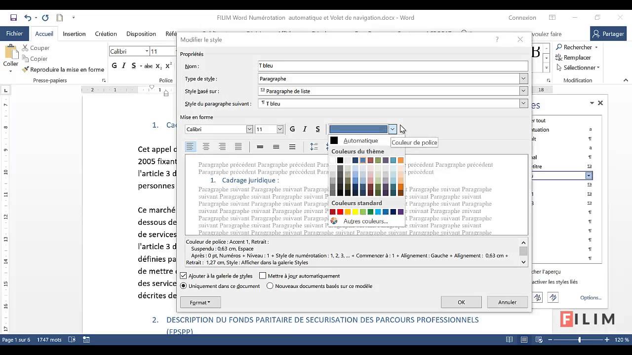 Word - 3 Avancé - Cours Numérotation automatique et volet de navigation