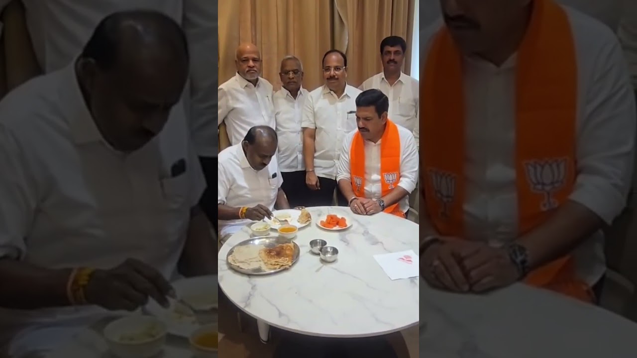 HD Kumaraswamy breakfast with BJP leaders #hdkumaraswamy #byvijayendra #bjp #bjpkarnataka #jds
