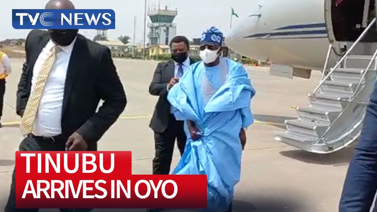 Bola Tinubu Arrives In Oyo as Crowd Hails Him
